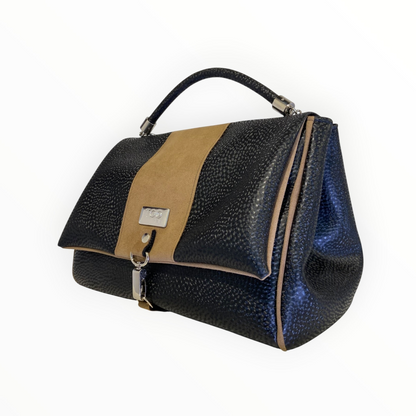 Miura Maxi borsa a mano nera effetto diamantato con Alcantara sabbia