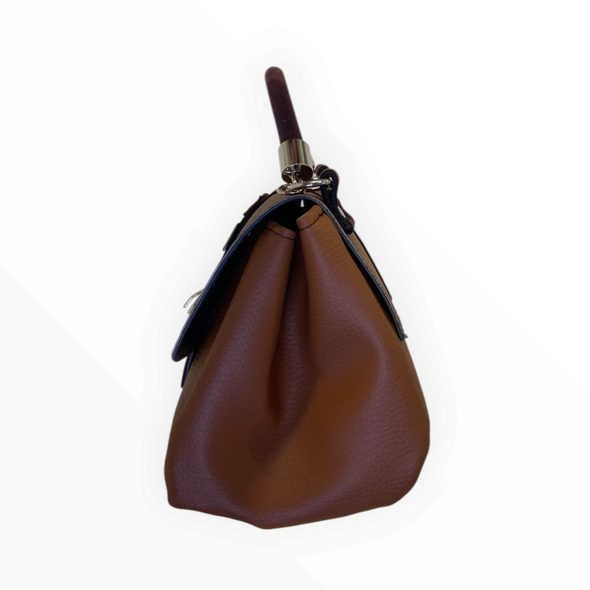Miura Mini borsa cuoio vista laterale con manico in Alcantara