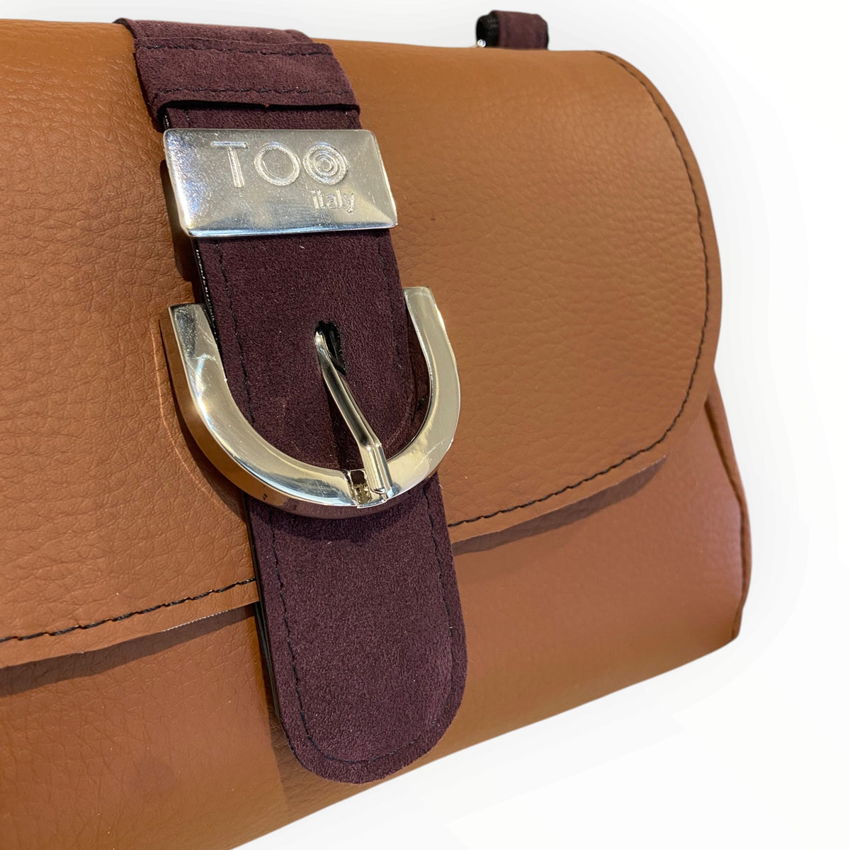 Miura Mini borsa cuoio dettaglio fibbia e fascia in Alcantara bordeaux