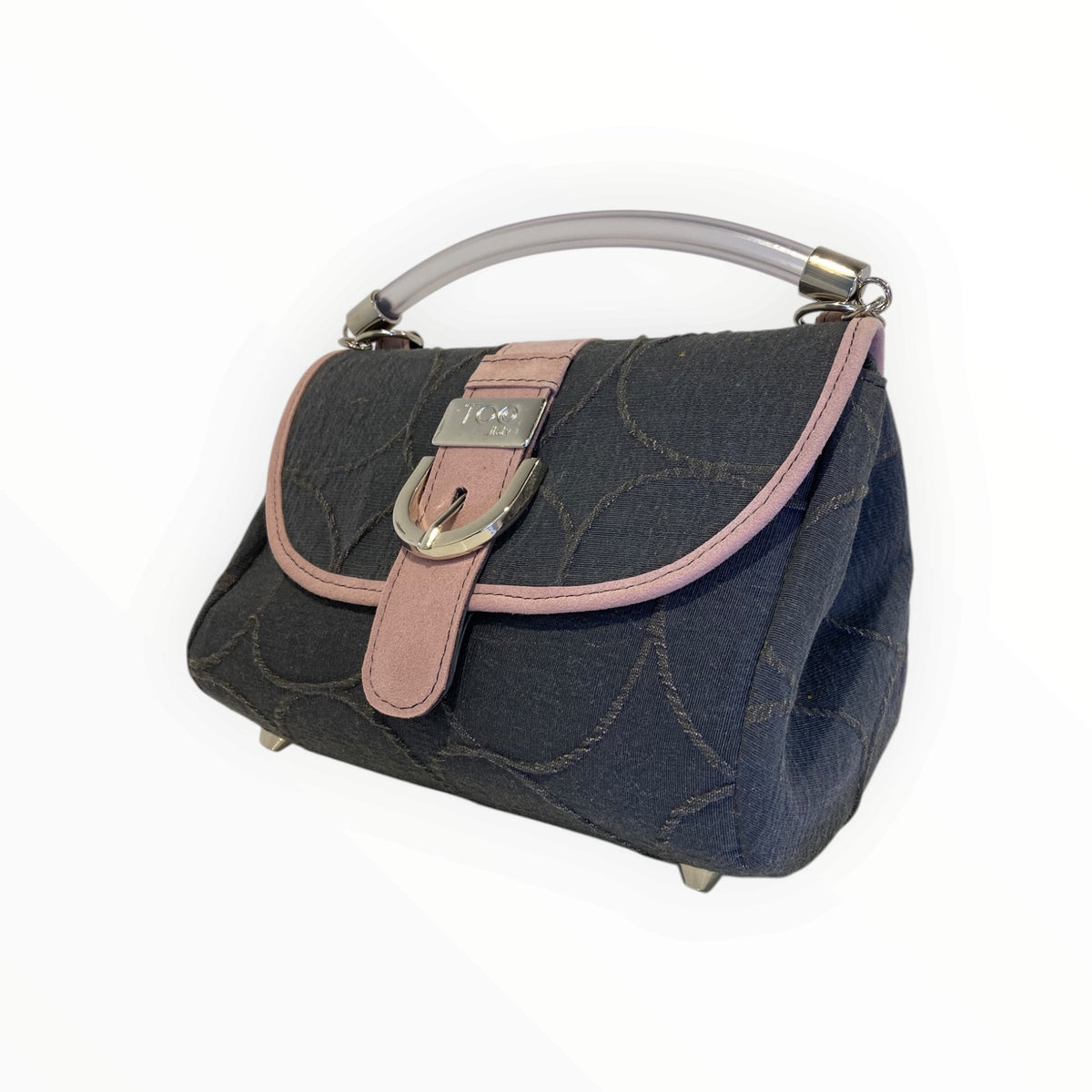 Miura Mini borsa grigia in tessuto canna di fucile con manico in PVC trasparente
