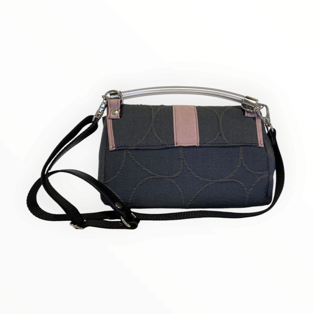 Miura Mini borsa grigia vista posteriore con tracolla removibile regolabile