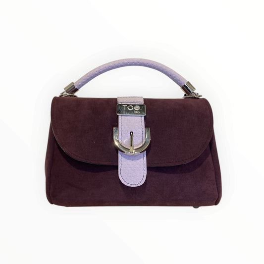 Miura Mini bordeaux in Alcantara con fascia lilla e fibbia frontale