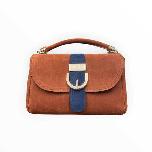 Borsa Miura Mini Mattone TOOitaly in tessuto vellutato con fascia in Alcantara blu.