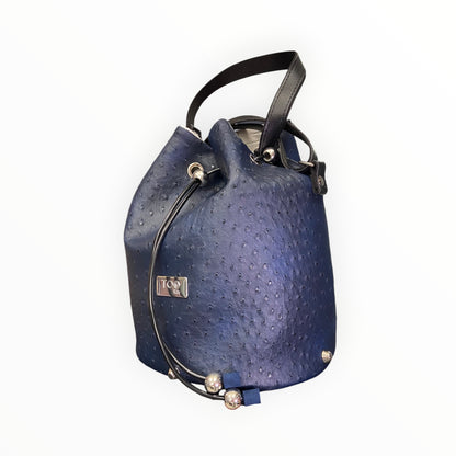 Borsa secchiello blu in pelle effetto struzzo Tooitaly