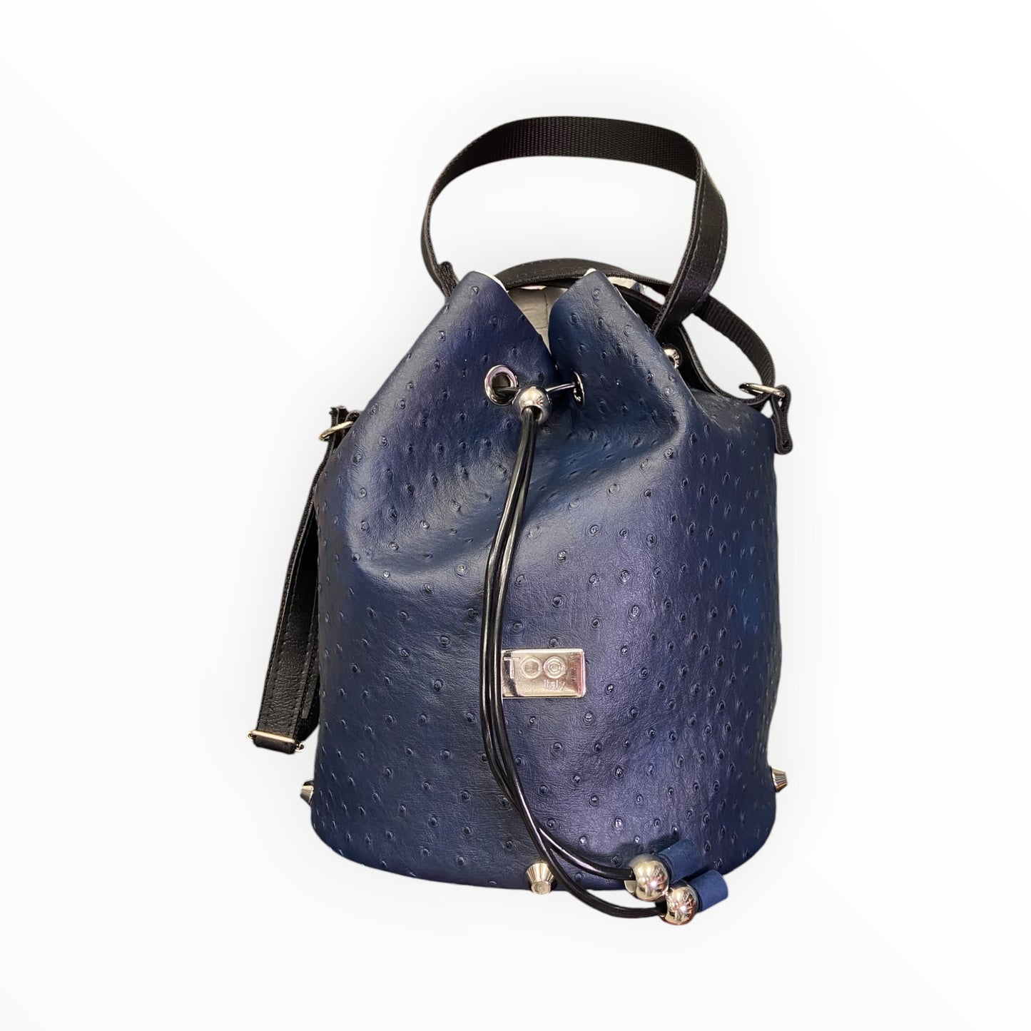 Borsa secchiello blu in pelle effetto struzzo Tooitaly