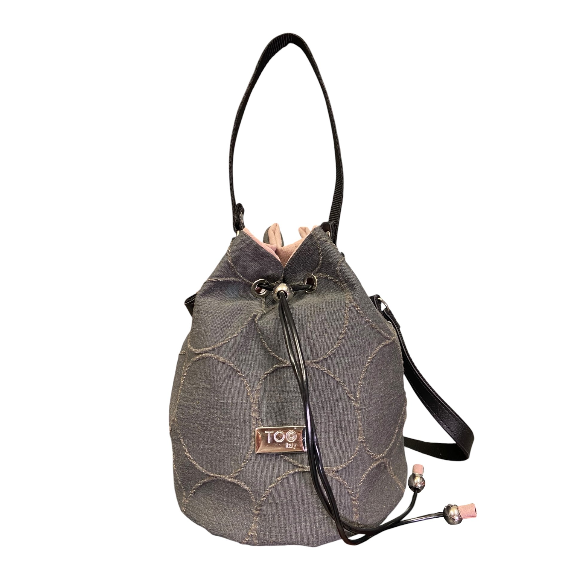 Borsa secchiello donna in tessuto canna di fucile con motivo geometrico a rilievo Tooitaly

