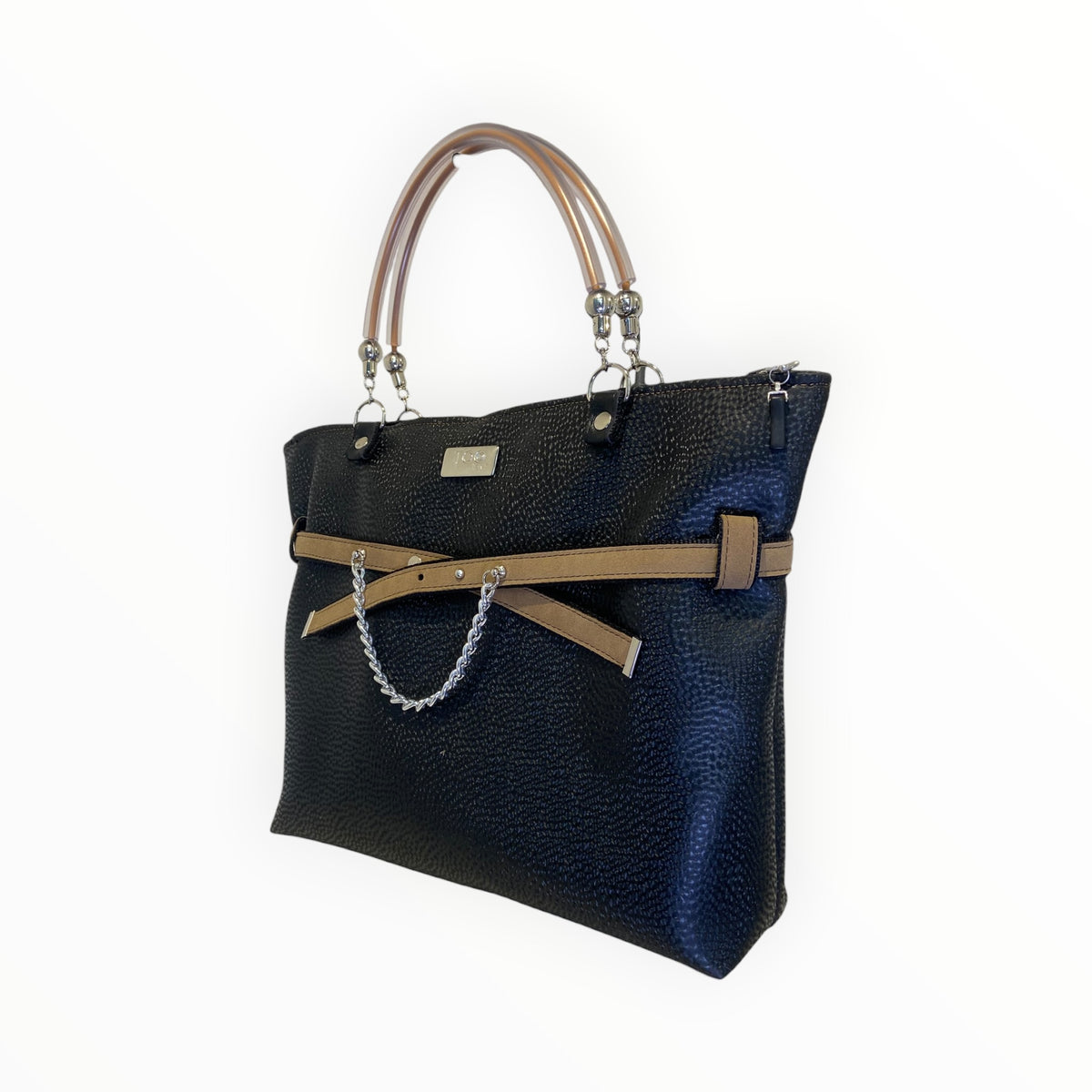 Borsa shopper donna Tooitaly con manico trasparente e dettagli Alcantara