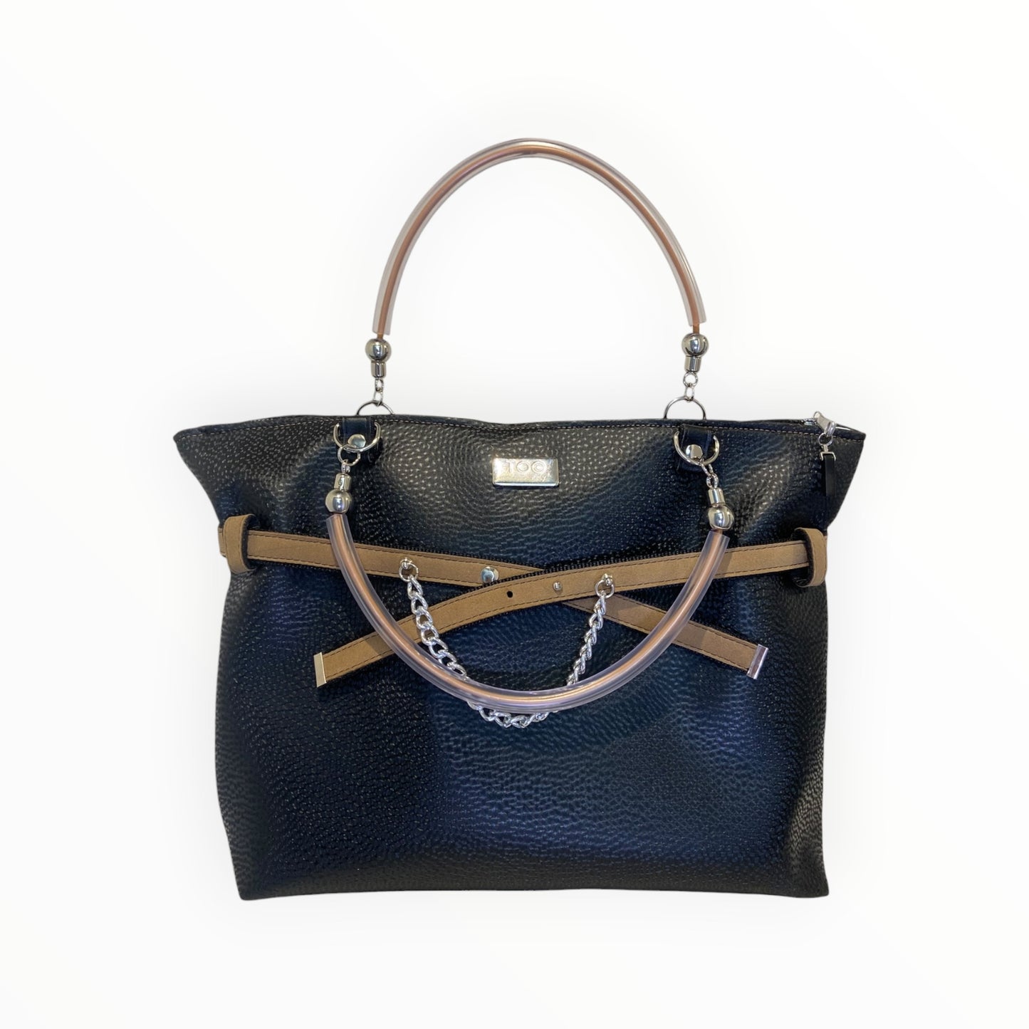 Shopper donna Tooitaly in pelle artificiale diamantata nera
