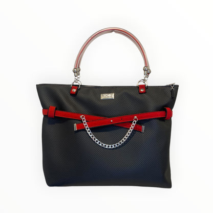 Shopper in pelle artificiale nera puntinata con chiusura zip


