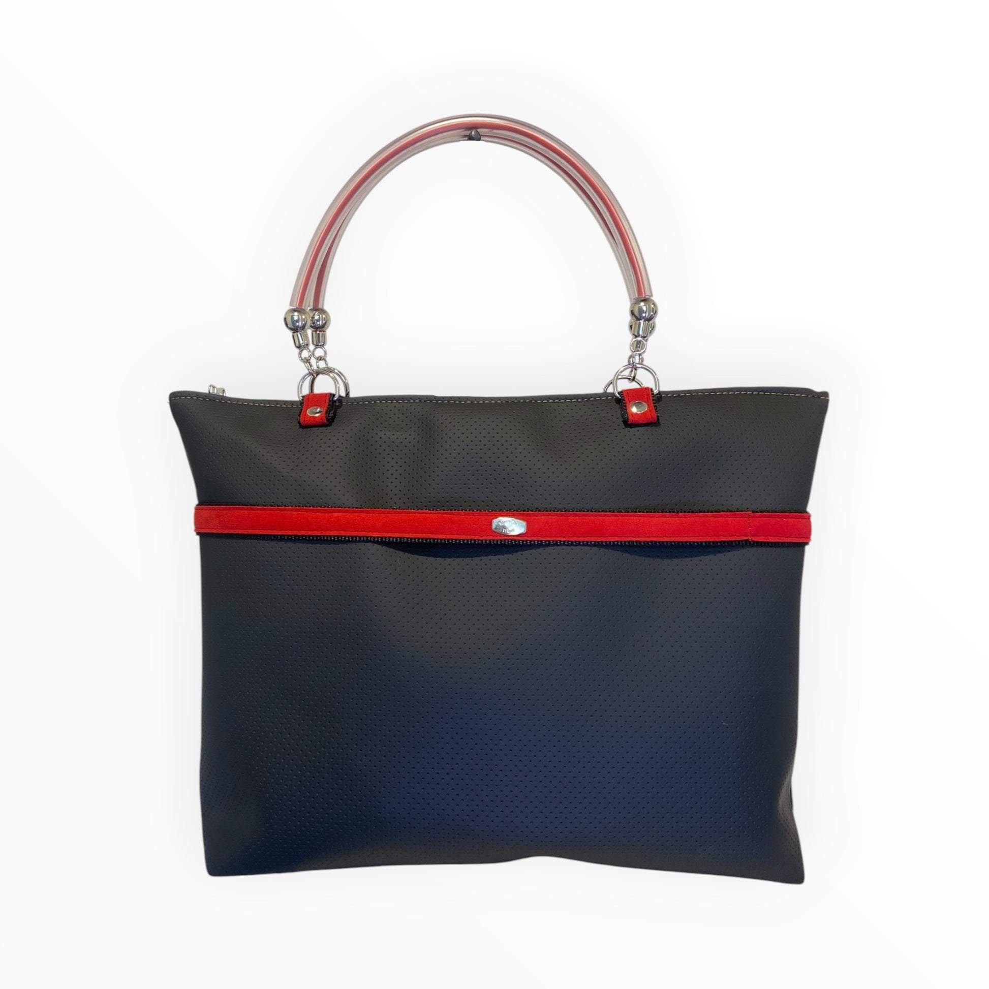 
Shopper Tooitaly vista laterale in pelle artificiale nera puntinata


