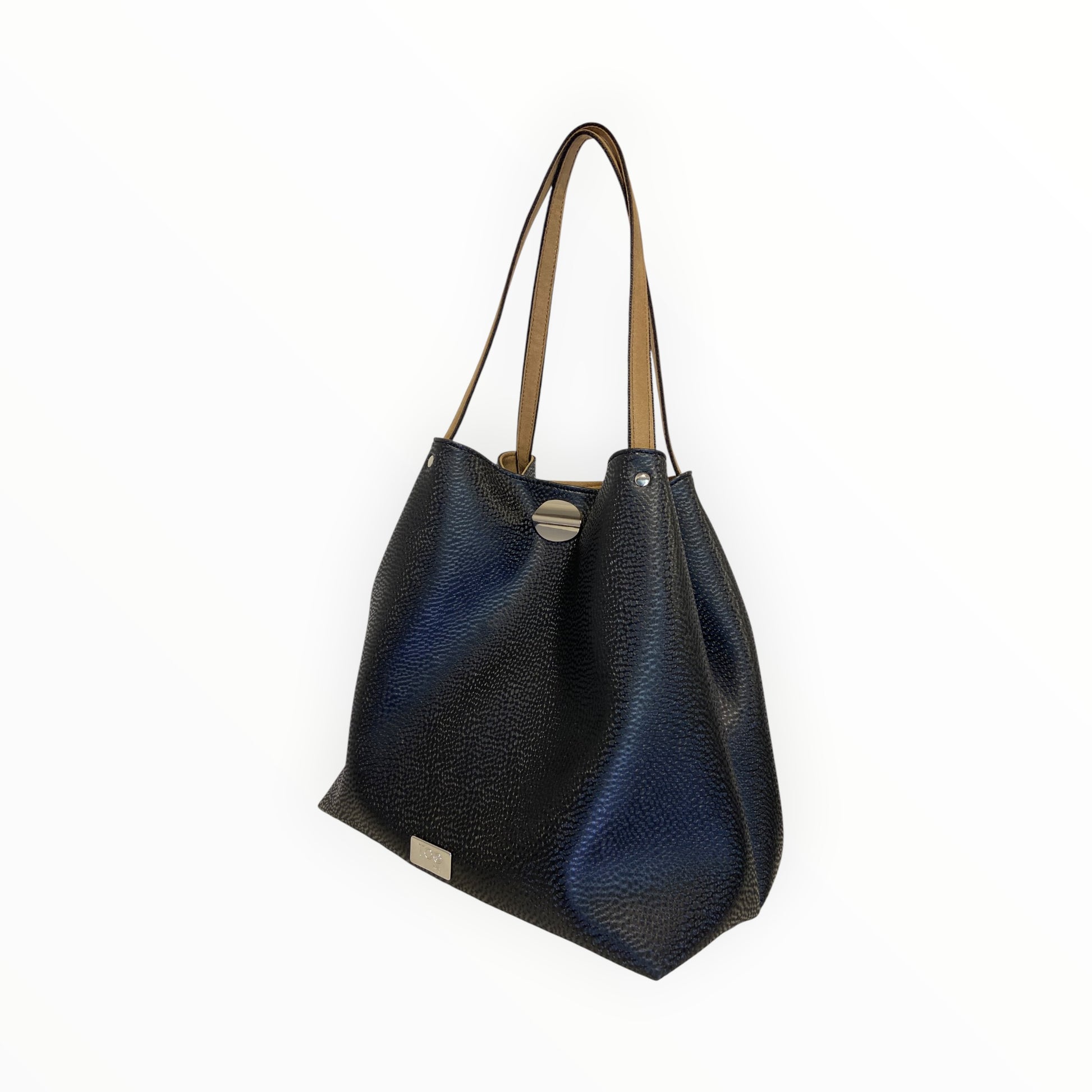 Borsa tote donna nera in pelle artificiale con chiusura gioiello Tooitaly
