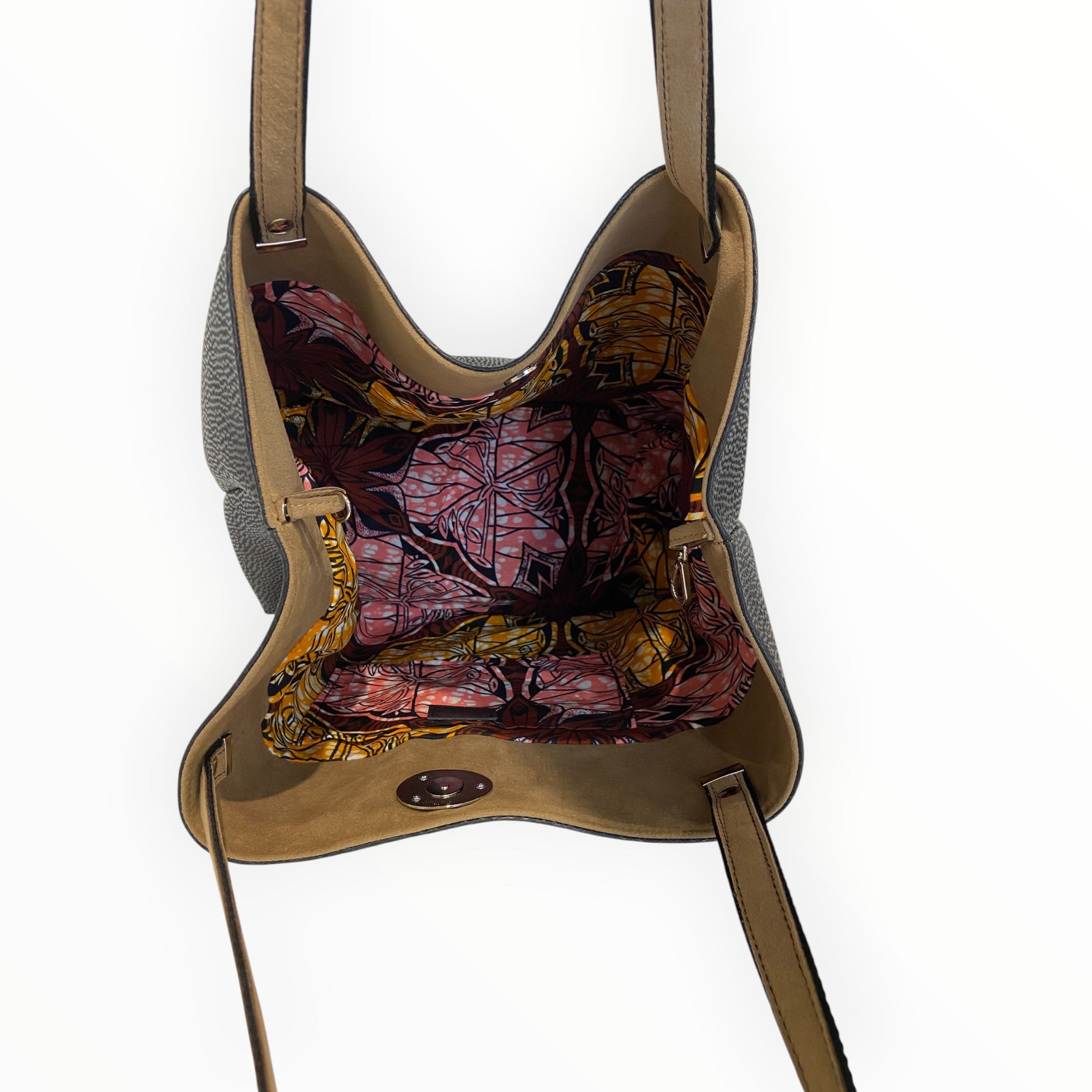 
Interno borsa tote donna in Alcantara e cotone africano originale Tooitaly

