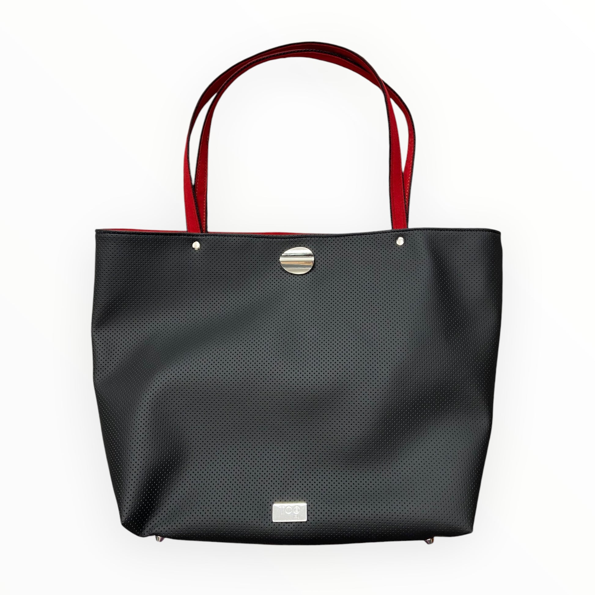 
Borsa donna nera con chiusura magnetica e dettaglio gioiello

