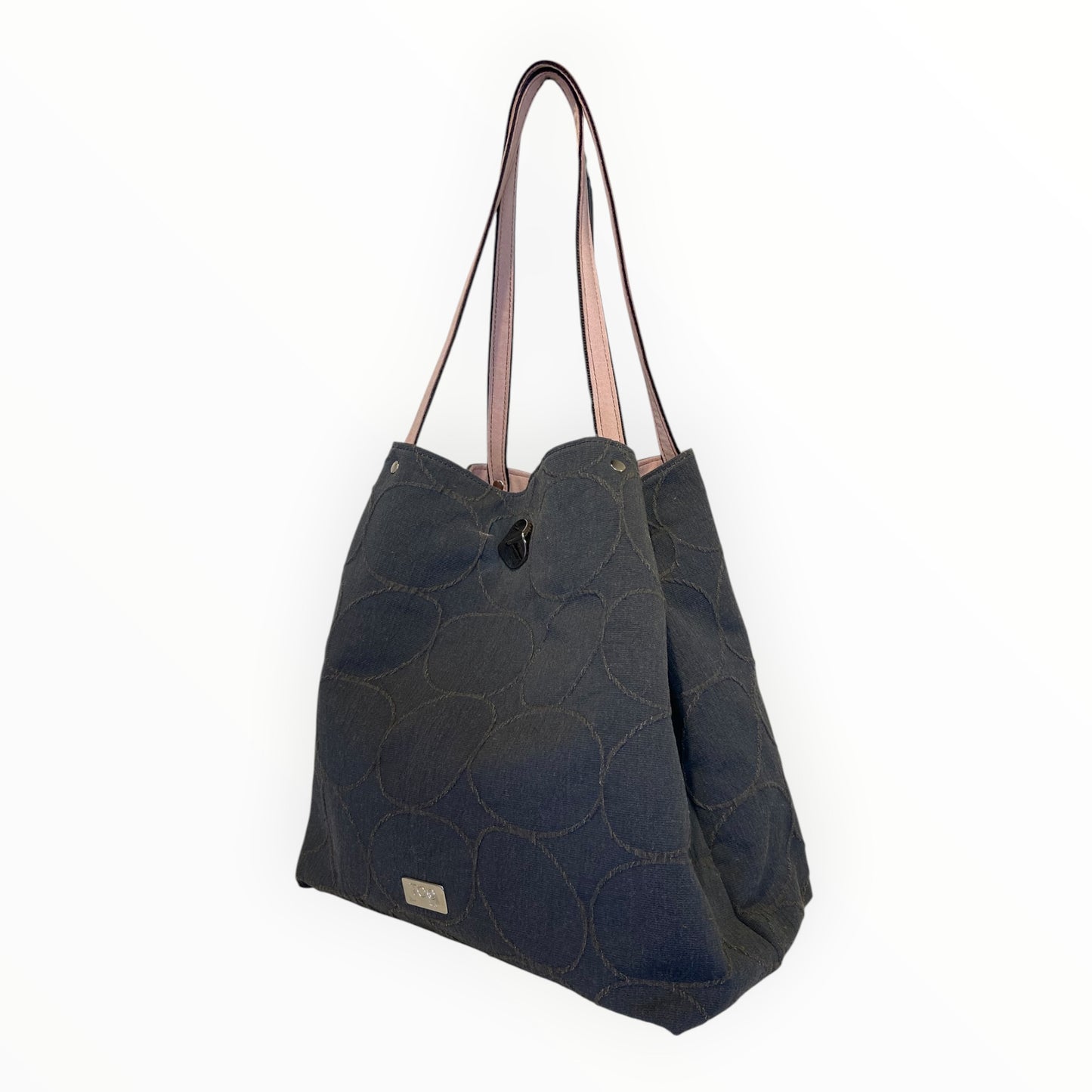 
Tote bag donna grigia vista dall'alto con manici rosa

