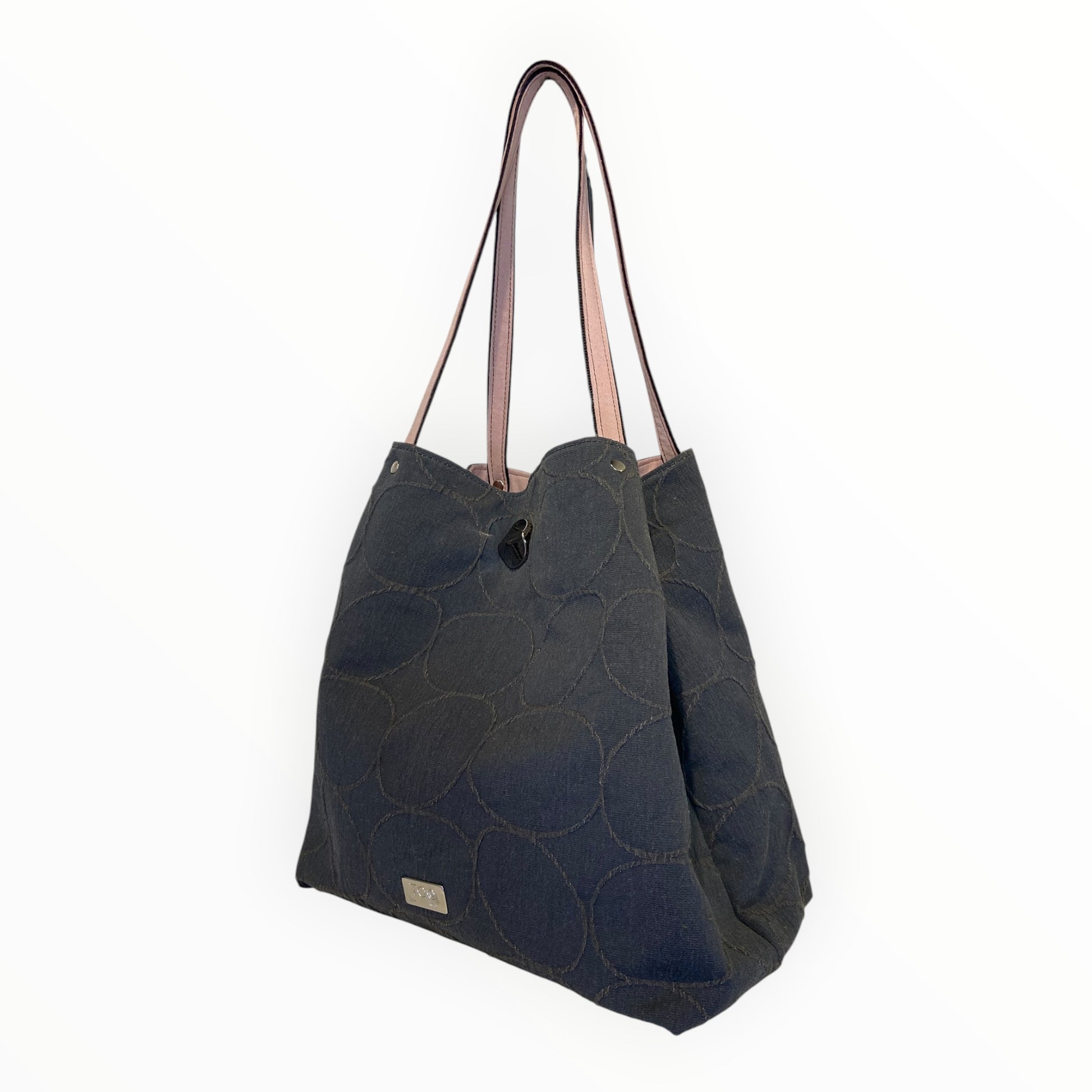 
Tote bag donna grigia vista dall'alto con manici rosa

