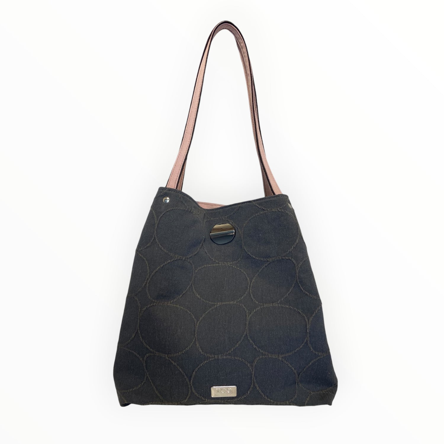 Borsa tote donna grigia in tessuto con cerchi a rilievo TOOitaly

