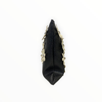 Pochette in pelle artificiale diamantata con decorazioni floreali in Alcantara