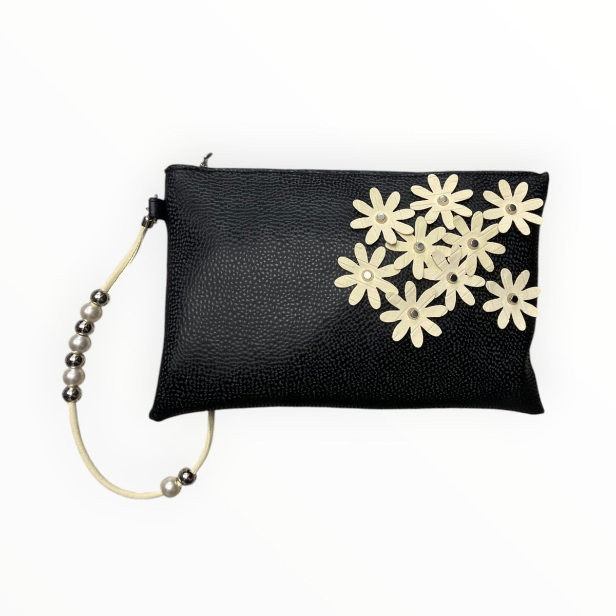 Pochette da polso in pelle artificiale diamantata vista laterale
