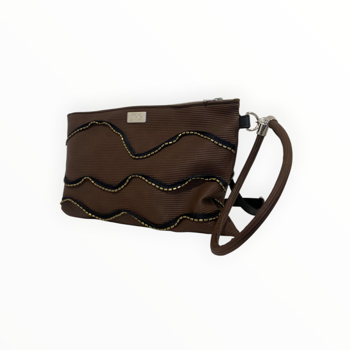 Pochette Maxi marrone TOOitaly vista dall'alto con chiusura a cerniera