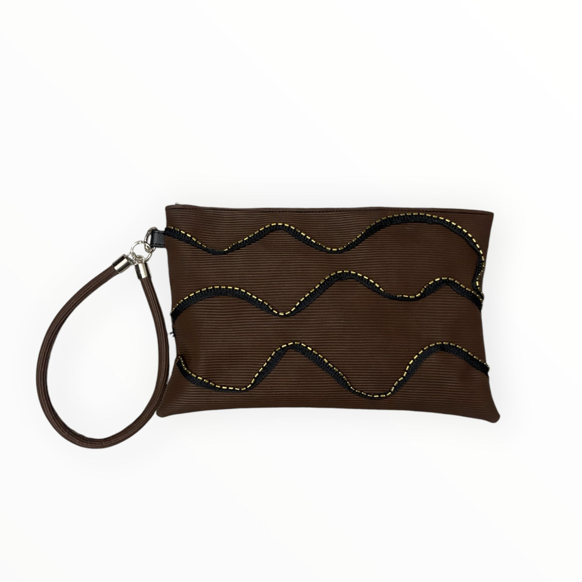 Retro Pochette Maxi marrone in pelle artificiale rigatino TOOitaly