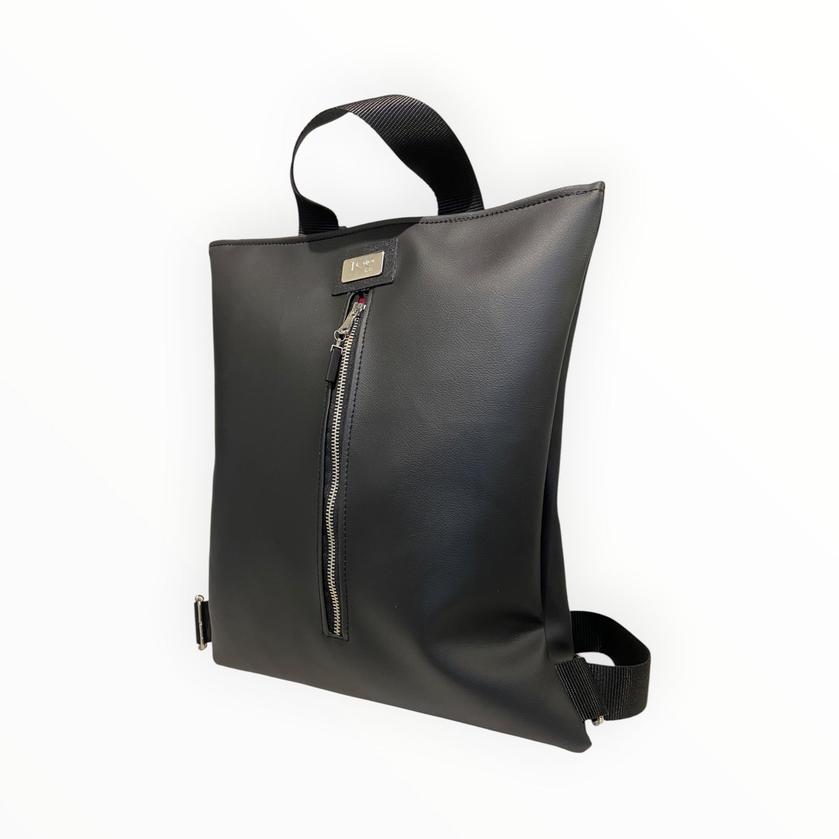 Zaino nero minimal TOOitaly con doppia cerniera e manico in Cordura.