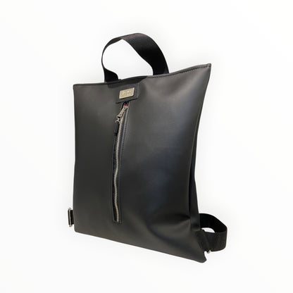 Zaino nero minimal TOOitaly con doppia cerniera e manico in Cordura.