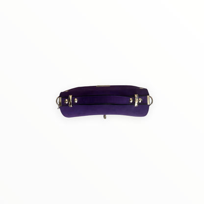 Mini borsa baguette viola in Alcantara con manico a mano