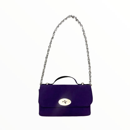 Dettaglio laterale Baguette Mini in Alcantara viola