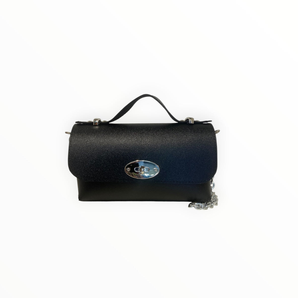 Borsa baguette mini nera in PVC satinato