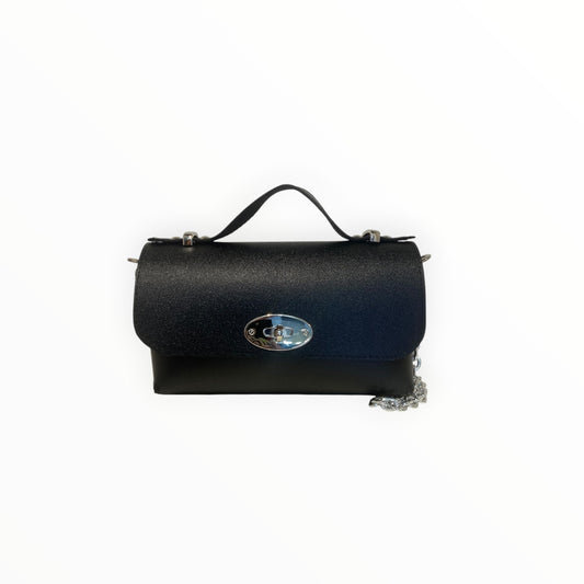 Borsa baguette mini nera in PVC satinato