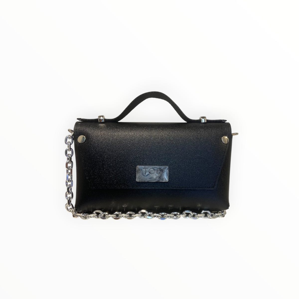 Borsa mini a mano e sotto spalla in PVC satinato ner
