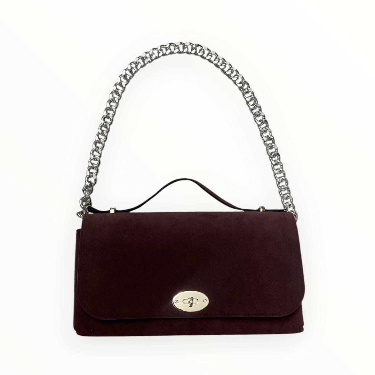 Baguette Maxi bordeaux con manico a mano e catena
