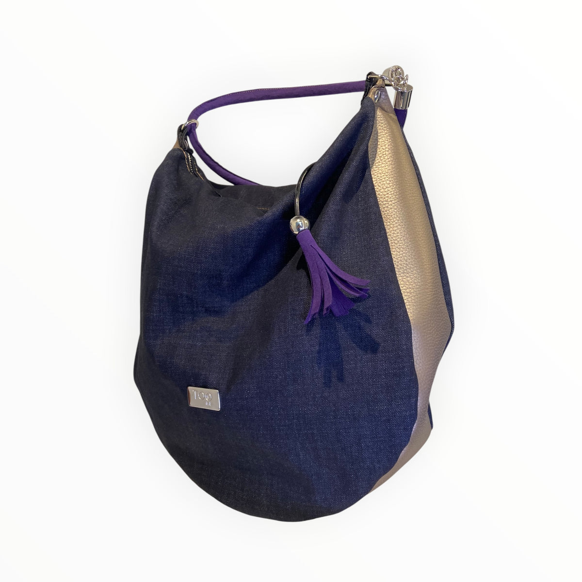 Hobo borsa a spalla donna in jeans e pelle artificiale bronzo TOOitaly