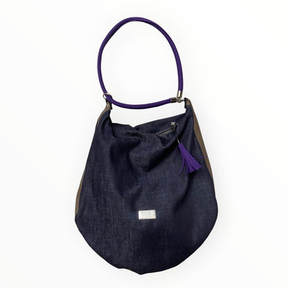Borsa Hobo donna in jeans con inserti in pelle artificiale bronzo