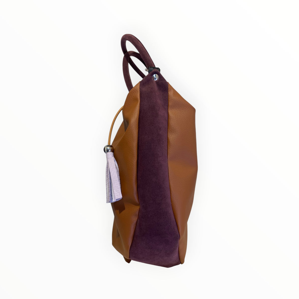 Borsa hobo in pelle artificiale cuoio con pannello laterale in Alcantara bordeaux
