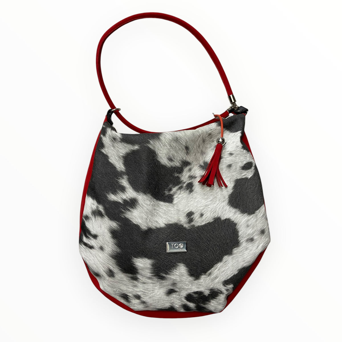 Hobo borsa a spalla donna in tessuto serigrafato effetto cavallino e Alcantara rossa TOOitaly