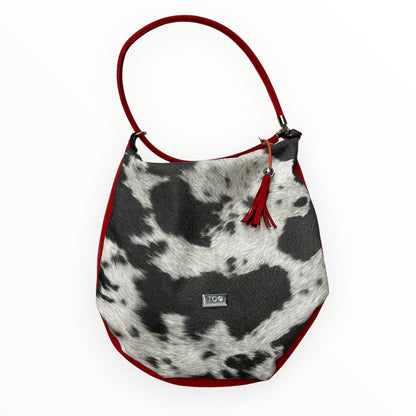 Hobo borsa a spalla donna in tessuto serigrafato effetto cavallino e Alcantara rossa TOOitaly