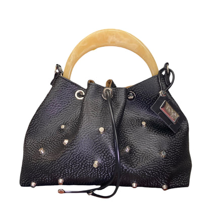 Fiorentina borsa a secchiello donna effetto diamantato con borchie e manico in resina color miele