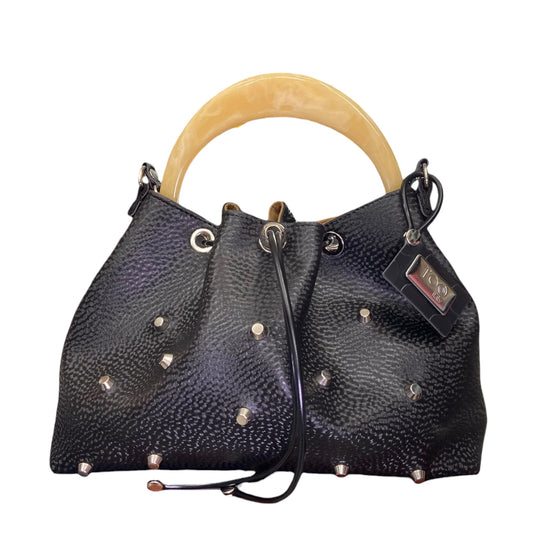 Fiorentina borsa a secchiello donna effetto diamantato con borchie e manico in resina color miele