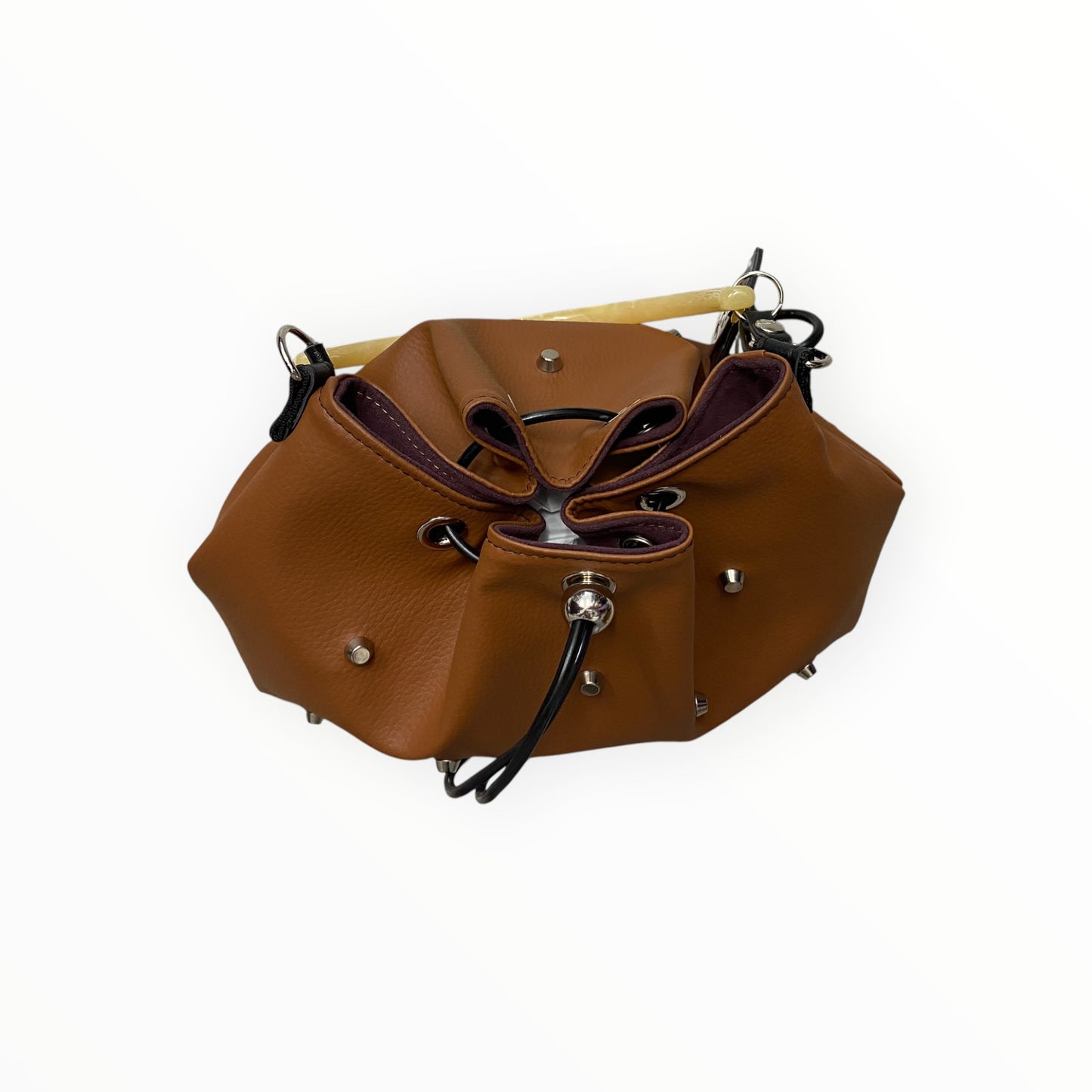 Borsa a secchiello Fiorentina in pelle artificiale cuoio vista laterale
