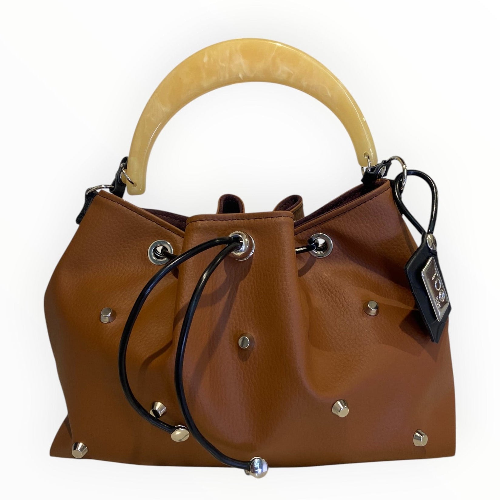 Borsa a secchiello donna Fiorentina in pelle artificiale color cuoio
