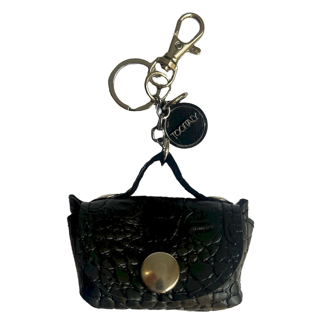 Micro borsa portachiavi TOOitaly, un accessorio artigianale realizzato con materiali vegan e cruelty-free. Perfetta come charms