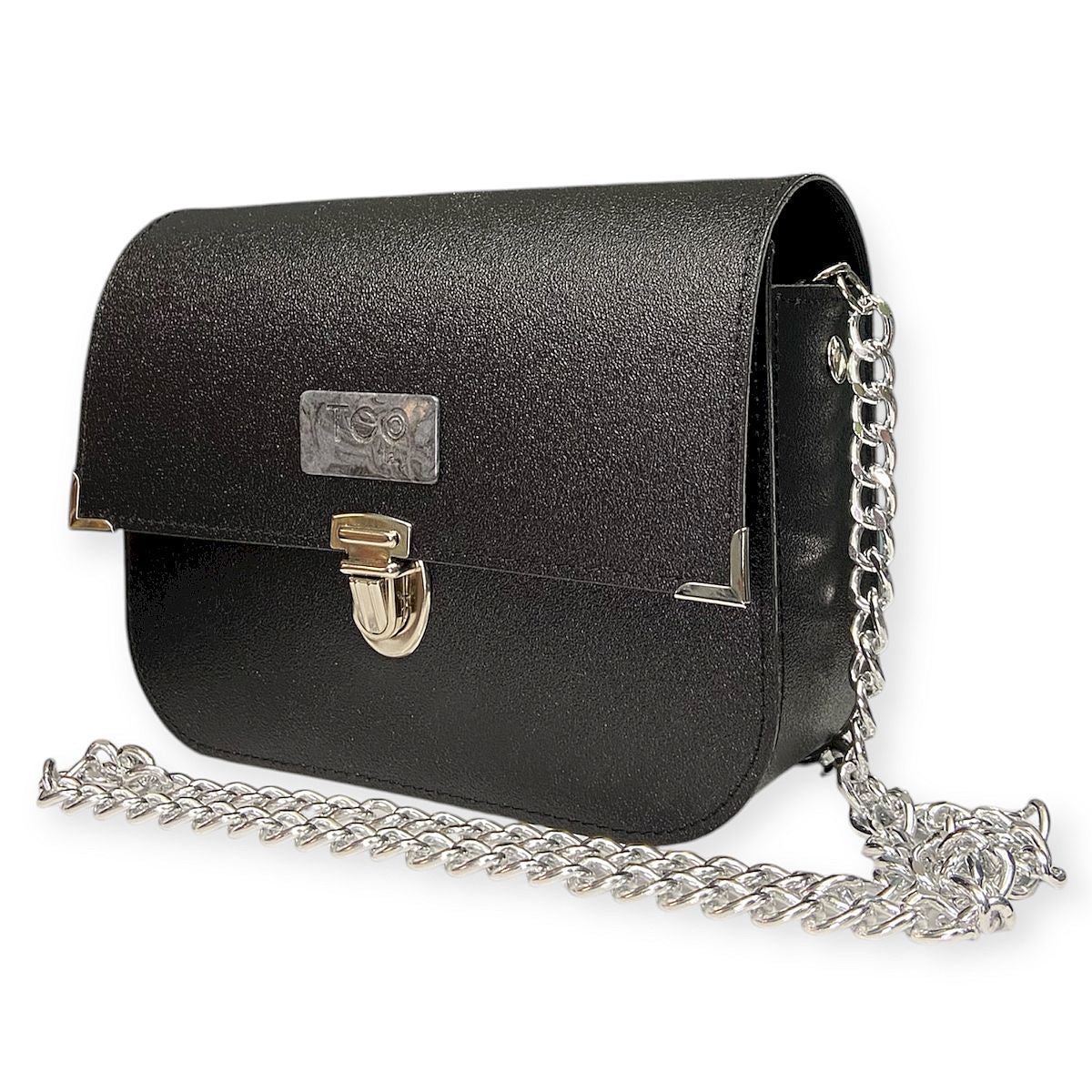 Chicca Maxi TOOitaly: Messenger Bag artigianale Made in Italy compatta in PVC satinato con tracolla e dettagli in resina
