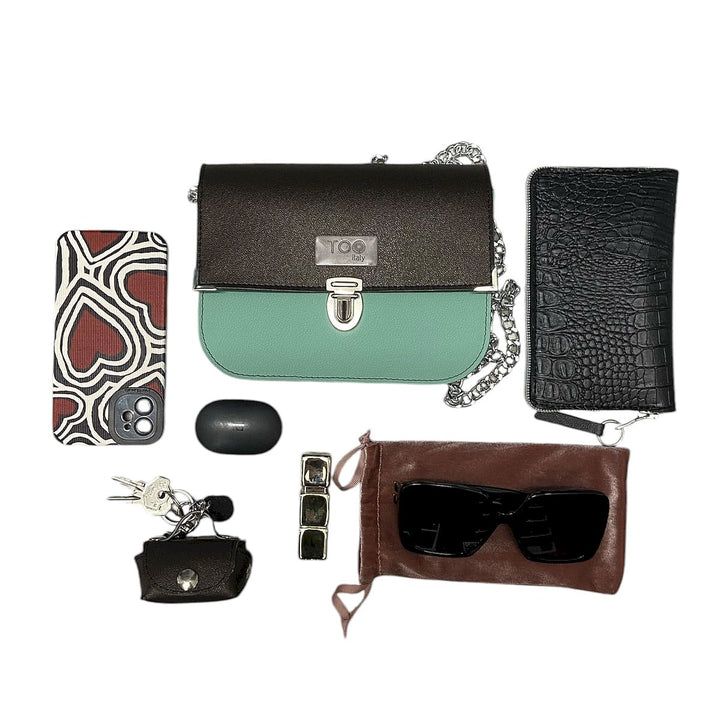 Chicca Maxi TOOitaly: Messenger Bag artigianale Made in Italy compatta in pelle artificiale con tracolla e dettagli in resina