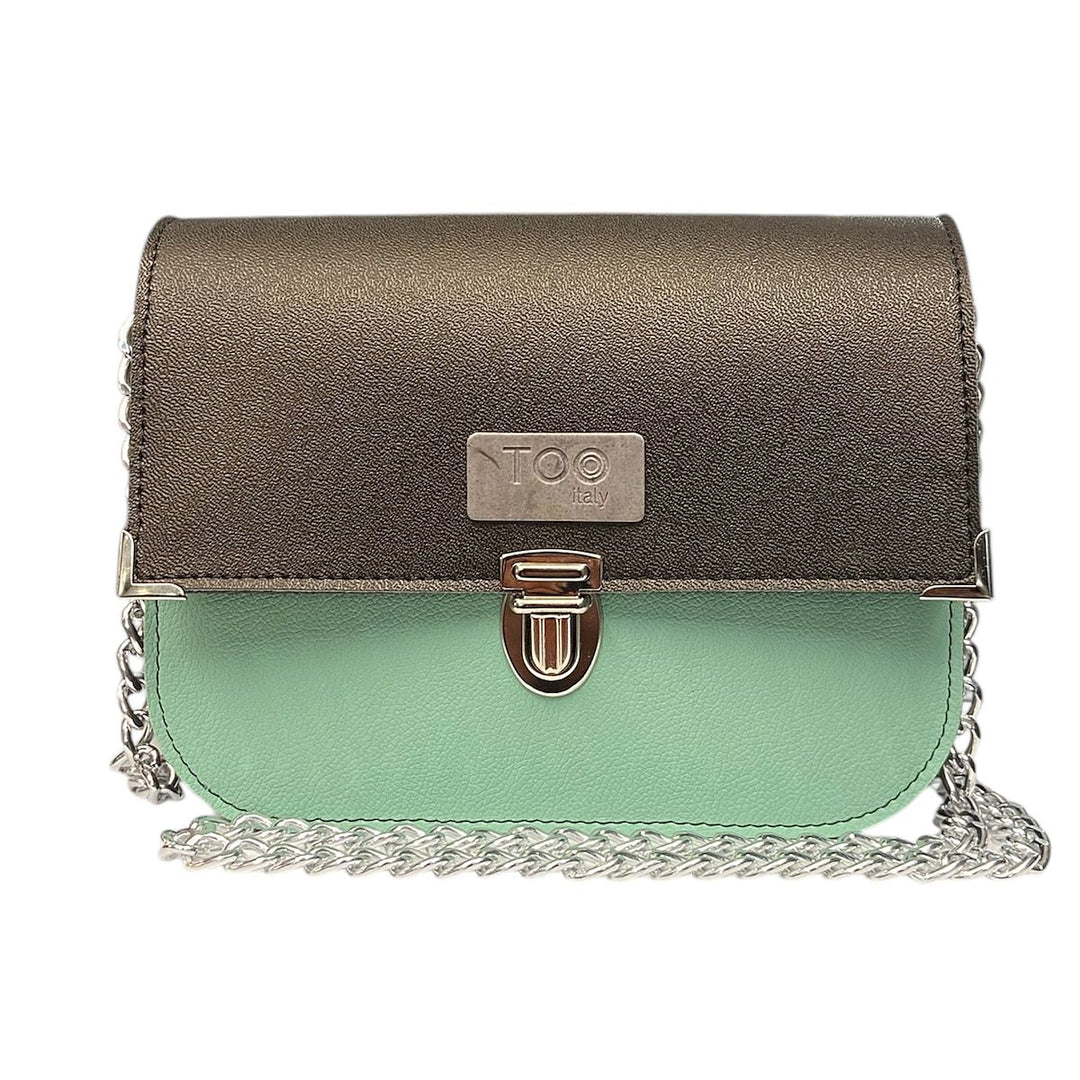 Chicca Maxi TOOitaly: Messenger Bag artigianale Made in Italy compatta in pelle artificiale con tracolla e dettagli in resina