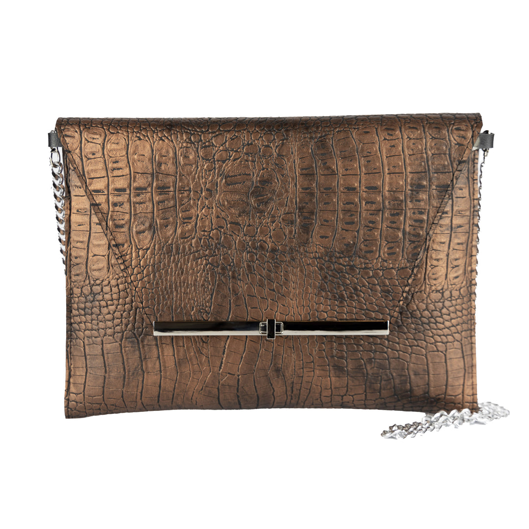 Pochette con Tracolla Elegante Clutch Cocco Bronzo - Clutch Maxi