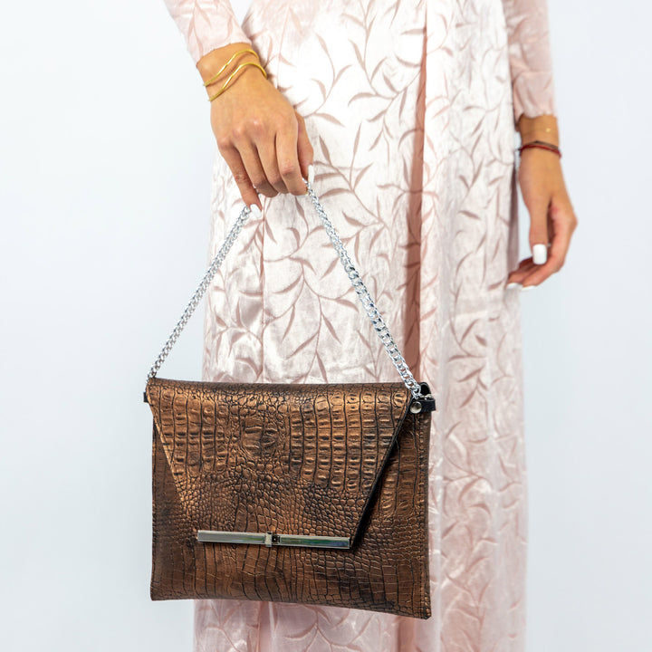 Pochette con Tracolla Elegante Clutch Cocco Bronzo - Clutch Maxi