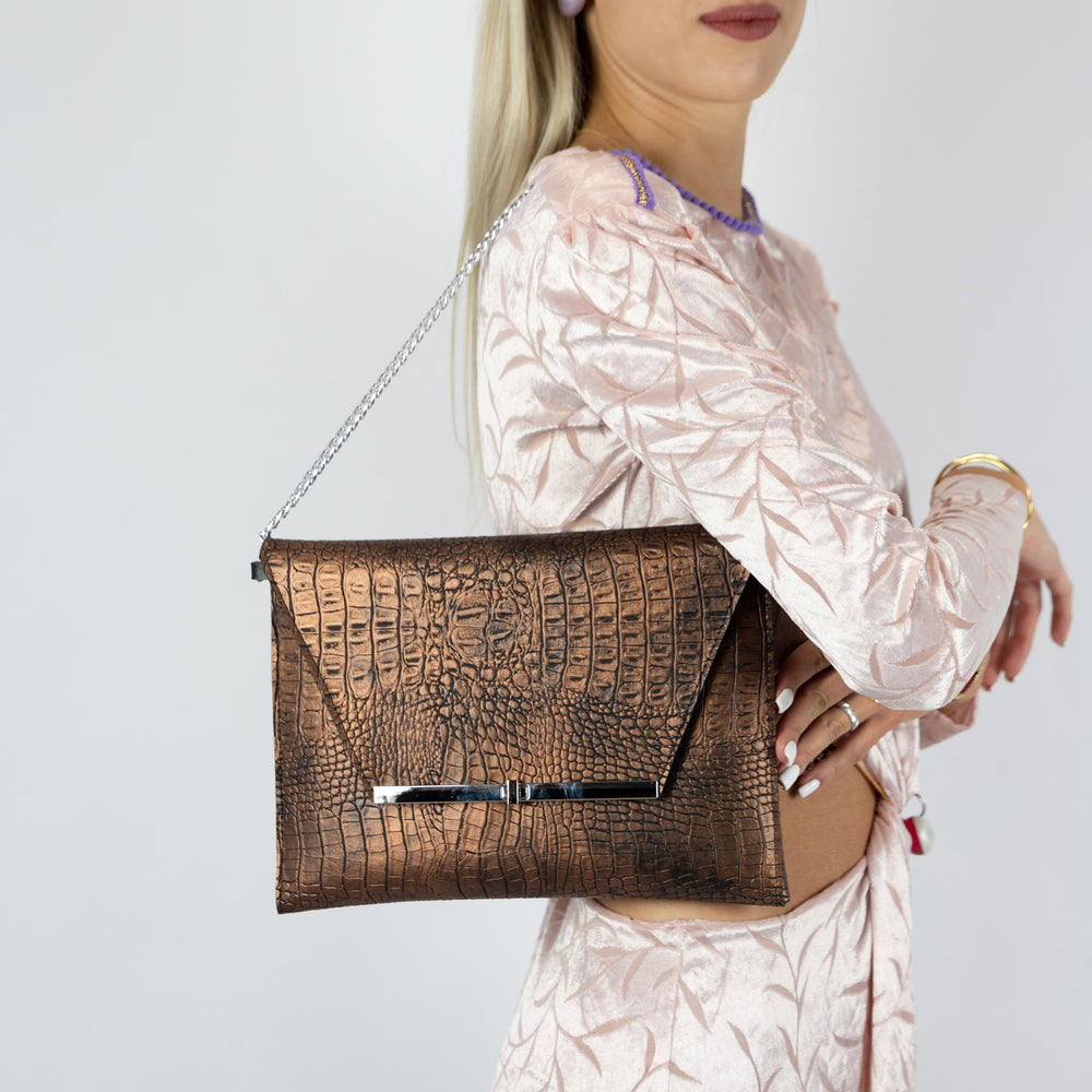 Pochette con Tracolla Elegante Clutch Cocco Bronzo - Clutch Maxi