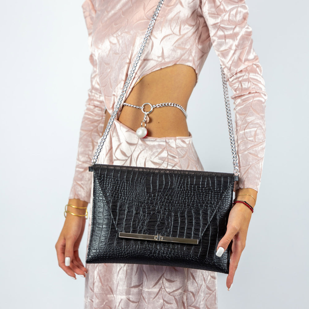 Pochette con Tracolla Elegante Clutch Cocco Nera - Clutch Maxi