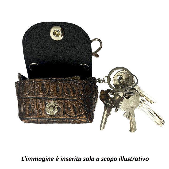 Micro borsa portachiavi TOOitaly, un accessorio artigianale realizzato con materiali vegan e cruelty-free. Perfetta come charms